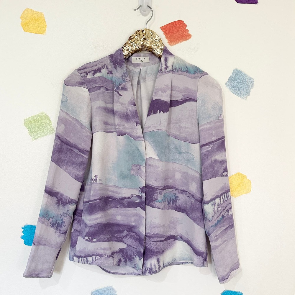 Aritzia Lavender & Light Blue Watercolor Stripe Blouse